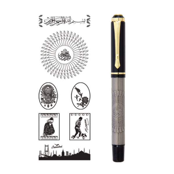 661-R Lalegül Kabartma Figürlü Metal Roller Kalem - Image 2